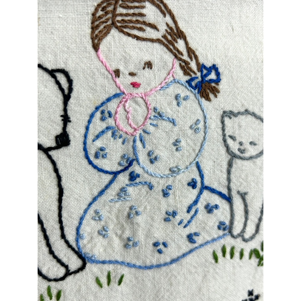 Vintage Hand Embroidered Now I Lay Me Down To Sleep Prayer Wall Hanging Nursery - Picture 5 of 12